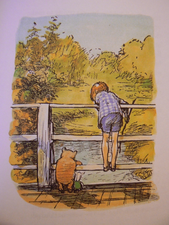Playing Poohsticks. Illustration by Ernest H Shepard